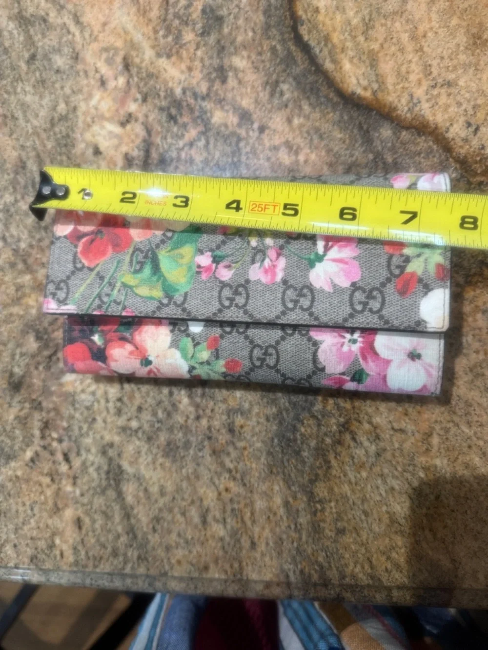 Gucci Floral GG Supreme Continental Wallet - Gray with Pink & Green Accents - Picture 9 of 15